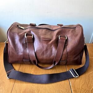 Fossil Large Leather Duffel Travel Bag Weekender Brown with Adjustable Strap